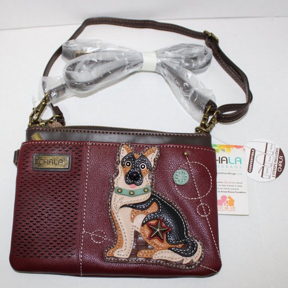 Chala Bags Nwt Chala German Shepherd Crossbody Purse Burgundy W